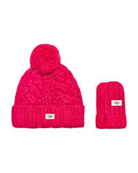 UGG Cerise Infants Cable Knit Beanie & Mittens Set