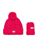 22726 Cerise Infants Cable Knit Beanie & Mittens Set