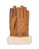 UGG Chestnut/Ivory Fur Trim Women's Quilted Performance Gloves