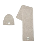 UGG Light Grey Chunky Knit Rib Scarf and Beanie Set