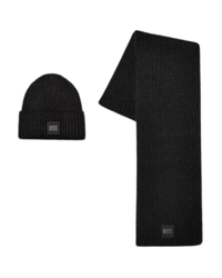 UGG Black Chunky Knit Rib Scarf and Beanie Set