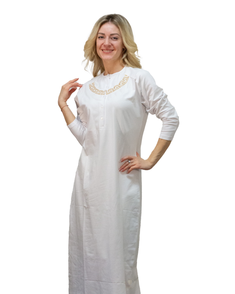 Plush PM N5013-24B Silicon Print White Cotton Nursing Nightgown myselflingerie.com