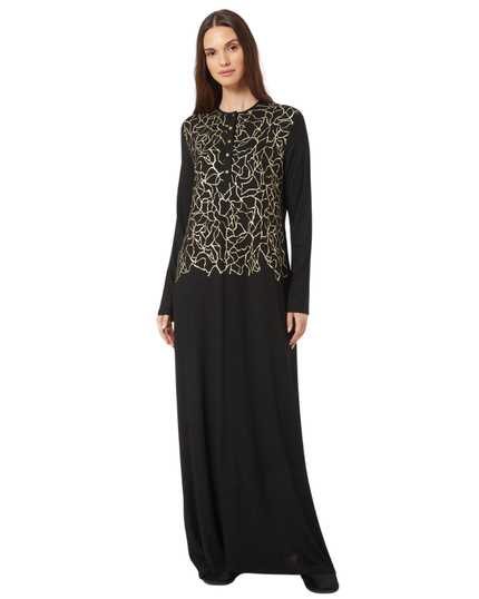 Pen-ky 11958 Black Gold Veins Cotton Button Down Nightgown myselflingerie.com