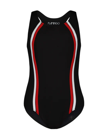 Flamingo 22FL031 Red/White Vertical Stripe Black Bathing Suit myselflingerie.com