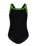 22FL040 Black/Neon Green Trim Black Teen Bathing Suit Removable Cups