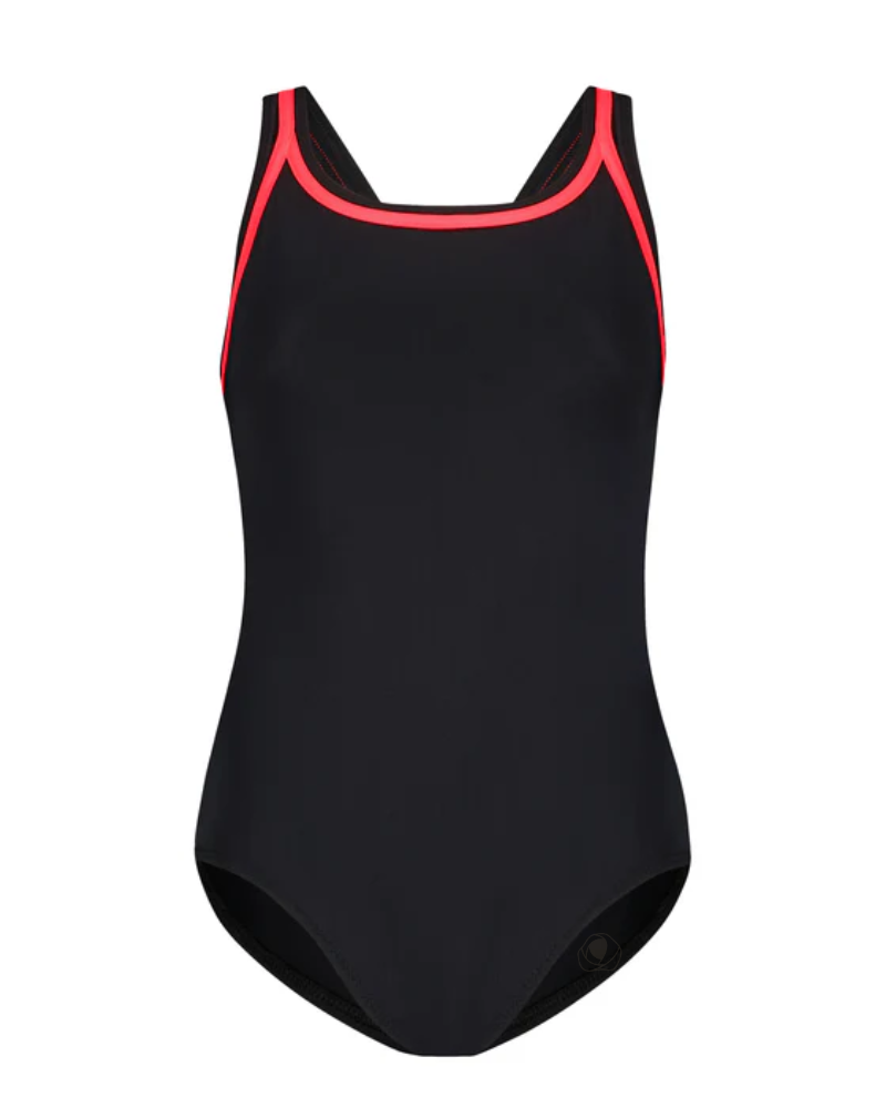 Flamingo 22FL040 Black/Coral Trim Black Teen Bathing Suit Removable Cups myselflingerie.com
