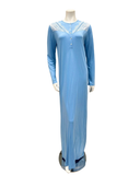 24121C Marine Blue Lace Fan Design Button Down Modal Nightgown