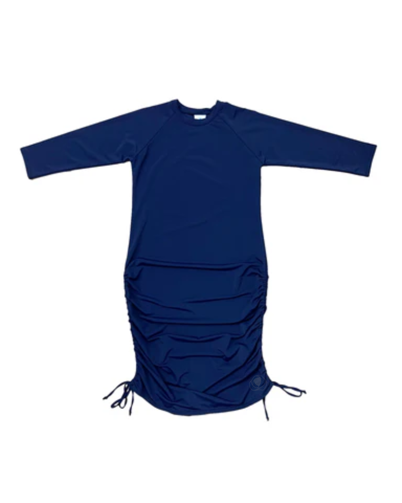 Undercover Waterwear S24-N-DD Navy Rouche Maxi Swim Dress myselflingerie.com