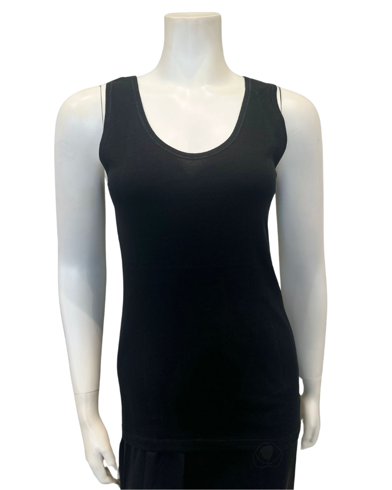 Cotton Touch 500 Black Cotton Sleeveless Wide Straps Undershirt myselflingerie.com