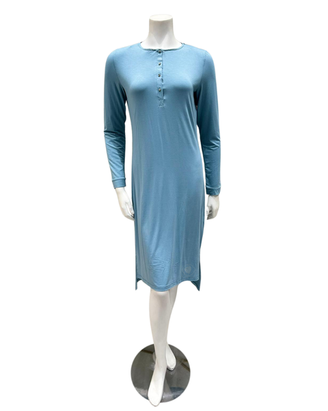 Oh! Zuza Aqua Long Sleeve Modal Button Down Nightshirt Myselflingerie.com