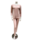 Oh! Zuza M4141 Dusty Pink Swirl Design Lace V Neck Modal Pajamas Set myselflingerie.com