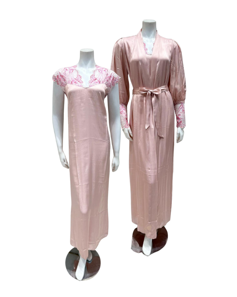 Oh! Zuza M8945 + M8943 Dusty Pink Lace Gown & Robe Set myselflingerie.com