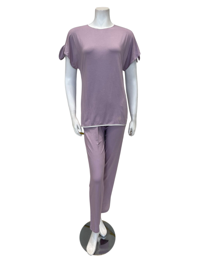 Iora Lingerie 24233A Lavender Short Sleeve Ties Modal Pajamas Set myselflingerie.com