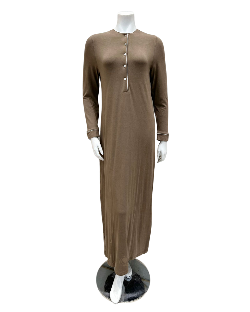 Velvet AK846MO Mocha Hotel Style Button Down Modal Nightgown myselflingerie.com