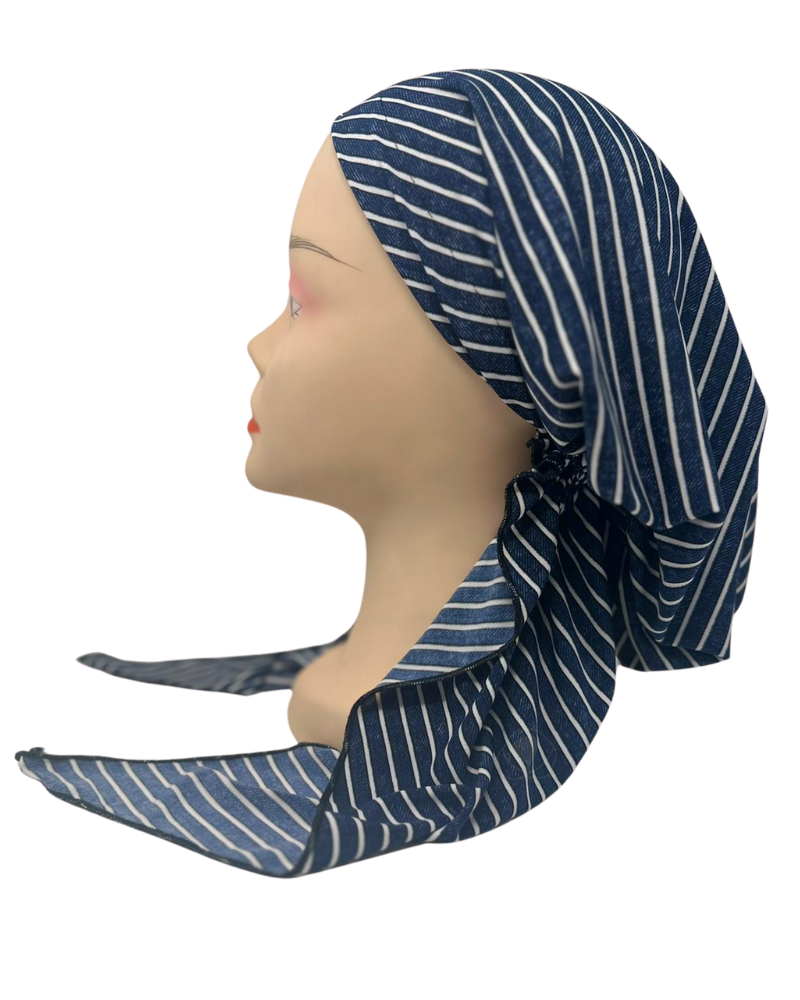 Triple Up BUL819 Blue Denim Stripe Unlined Pre-Tied Bandanna myselflingerie.com