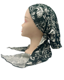 BUL837 Olive/White Puff Flowers Unlined Pre-Tied Bandanna