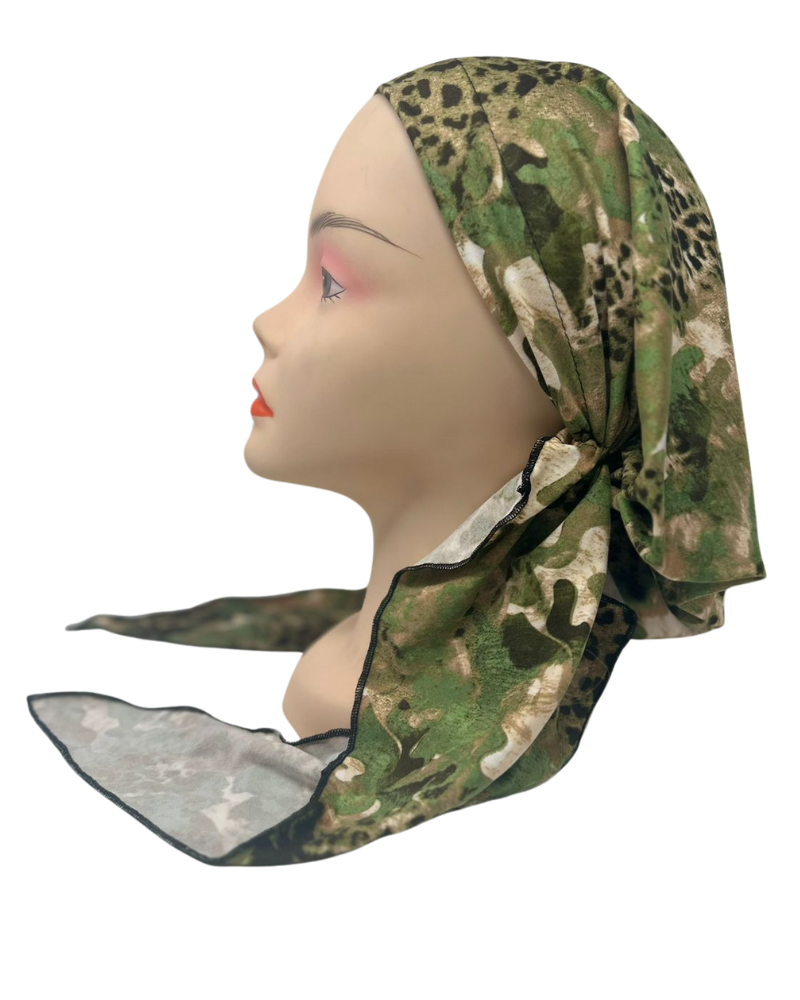 Triple Up BUL832 Green Leopard Unlined Pre-Tied Bandanna myselflingerie.com