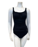 Gottex ETTR2011 Black Tutti Frutti Shirred Peasant Full Coverage Shaping Bathing Suit myselflingerie.com