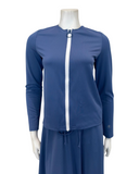 S7024 Blue Ribbed Zip Up Swim Top