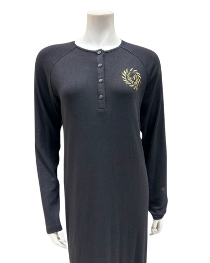 Angelice C-7142 Black Logo Snaps Ribbed Modal Nightgown myselflingerie.com