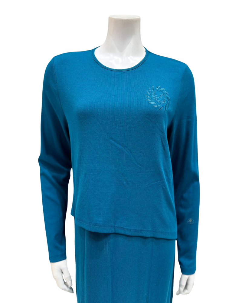 Angelice C-6522 Teal Blue Logo Ribbed Modal Nursing Nightgown myselflingerie.com