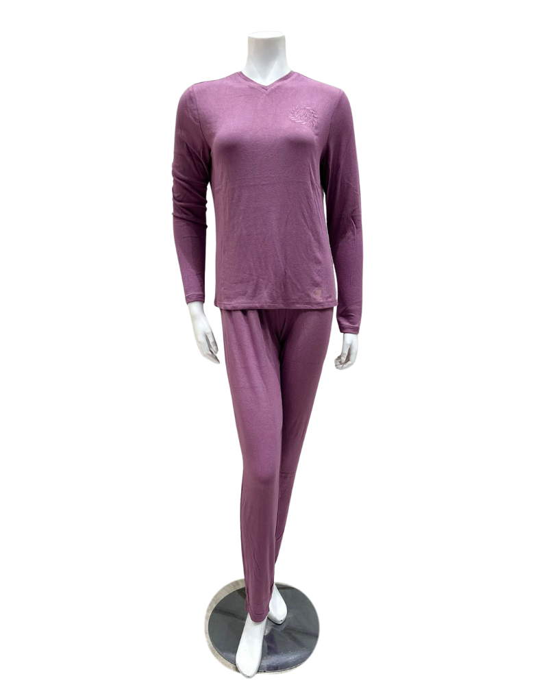 Angelice C-7143 Lavender Emblem Ribbed V Neck Modal Pajamas Set myselflingerie.com