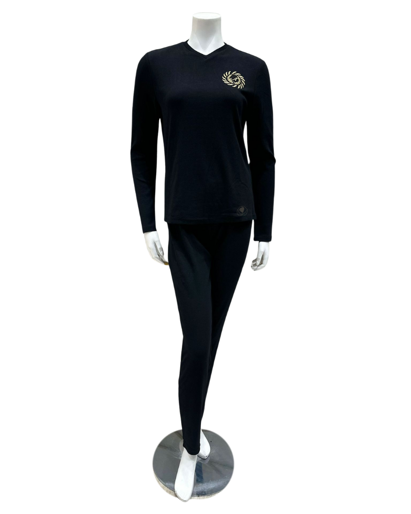 Angelice C-7143 Black Emblem Ribbed V Neck Modal Pajamas Set myselflingerie.com