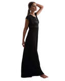 Rojo London Wrap Black Satin Sleeveless Modal Nightgown & Cardigan Set Myselflingerie.com