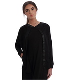 Rojo London Sanbie Black Satin V Neck Modal Nightgown & Cardigan Set Myselflingerie.com