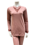 Iora Lingerie 23506 Rose V Lace Button Down Cotton Pajamas Set myselflingerie.com