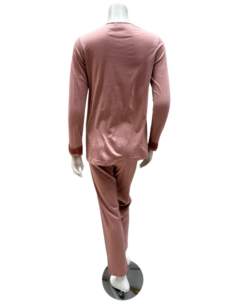 Iora Lingerie 23506 Rose V Lace Button Down Cotton Pajamas Set myselflingerie.com