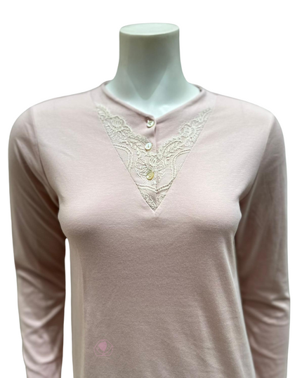 Iora Lingerie 23406 Rose V Lace Button Down 100% Cotton Nightshirt myselflingerie.com