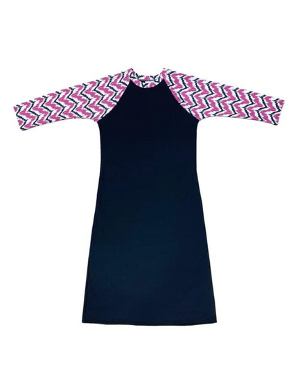 Undercover Waterwear R24-LD-PZZ Purple Zig Zag Print Sleeve Black Swim Dress myselflingerie.com