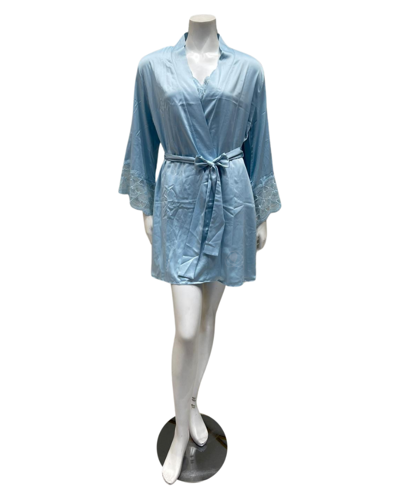 Flora by Flora Nikrooz T90484 + T90482 Kit Blue Chemise & Kimono Set myselflingerie.com