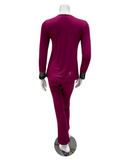 Oh! Zuza M4141 Cranberry Swirl Design Lace V Neck Modal Pajamas Set myselflingerie.com