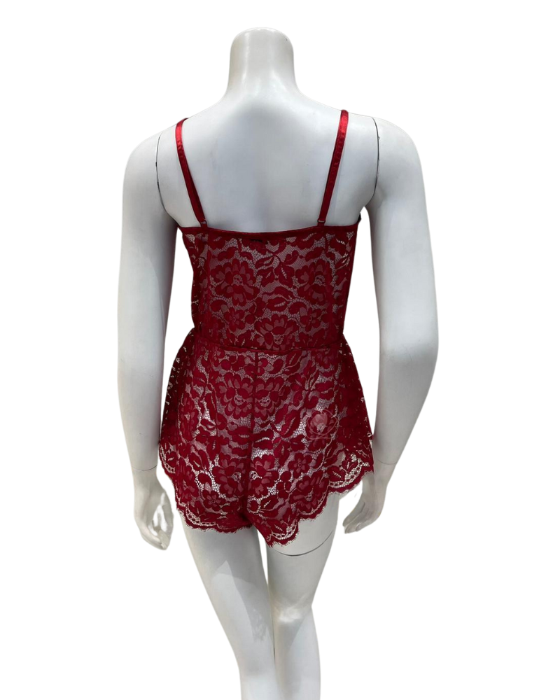 Cosabella MAGNO2221 Sindoor Red Magnolia Lace Teddy Romper myselflingerie.com