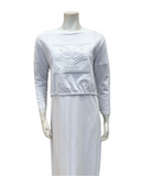 Chicolli N5010-23B White Wavy Debossed Nursing Cotton Nightgown myselflingerie.com