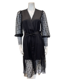 Oh! Zuza M4636 Black Sheer Dotted Lace Satin Short Robe myselflingerie.com