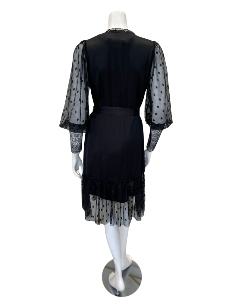 Oh! Zuza M4636 Black Sheer Dotted Lace Satin Short Robe myselflingerie.com