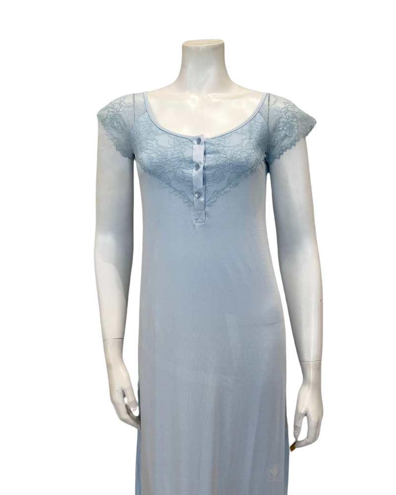 Oh! Zuza 4213 Light Blue Lace Cap Sleeve Modal Nightgown myselflingerie.com