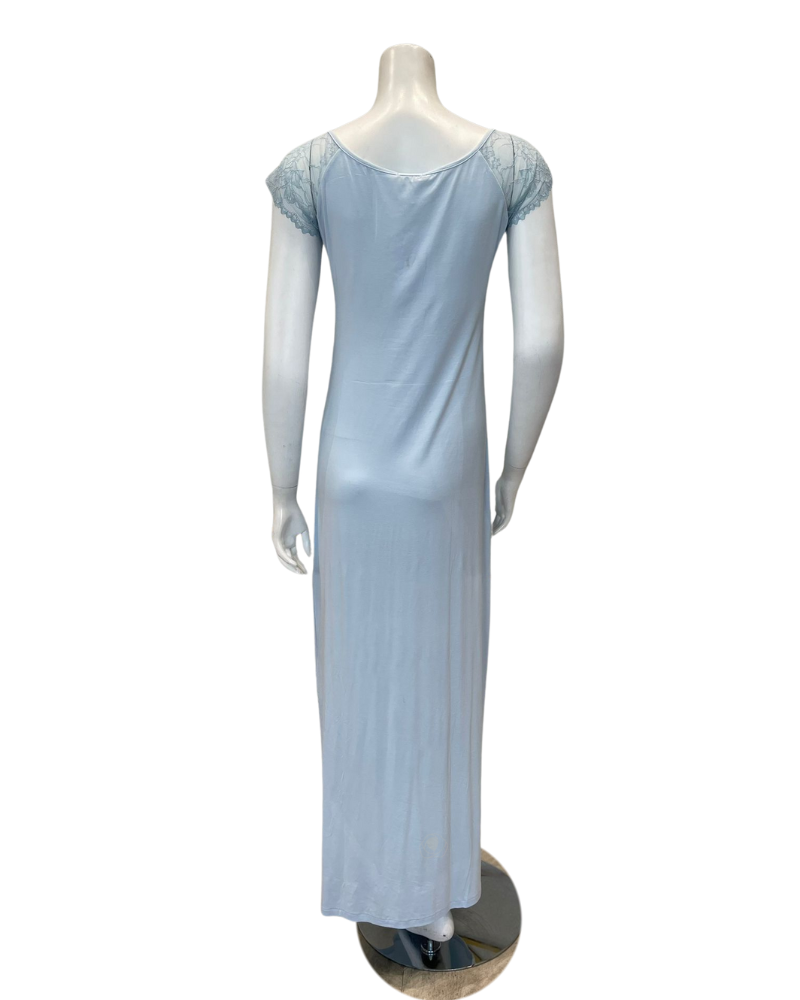 Oh! Zuza 4213 Light Blue Lace Cap Sleeve Modal Nightgown myselflingerie.com
