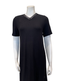 Oh! Zuza V1 Black Ribbed Lace V Neck Short Sleeve Rosie Modal Nightshirt myselflingerie.com