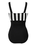 Pour Moi 1415R Black/White Colourblock Control Soft Cups Swimsuit myselflingerie.com