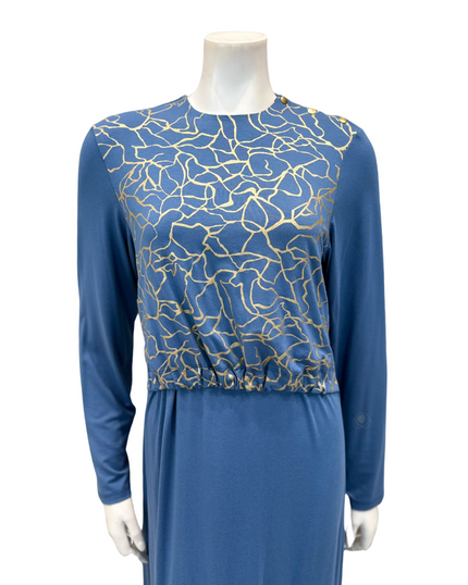 Pen-ky 11908 Blue Gold Veins Cotton Nursing Nightgown myselflingerie.com