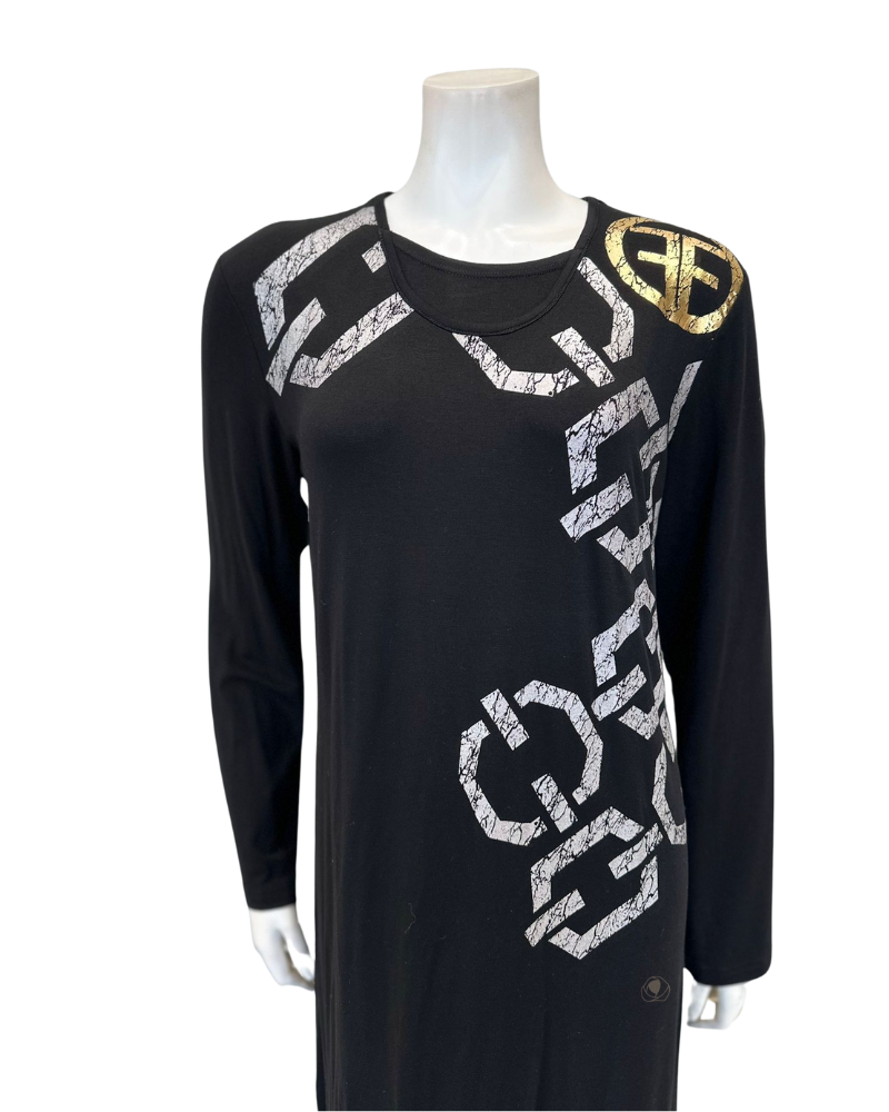 Furstenberg Black Metallic Geos Pull On Modal Nightgown myselflingerie.com