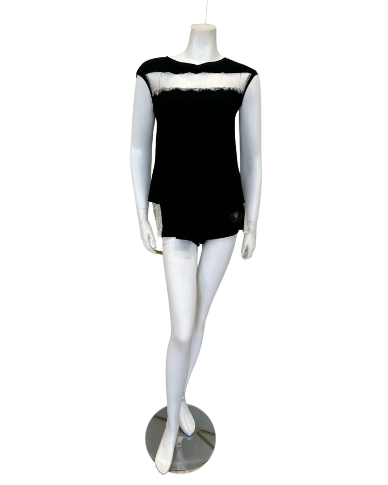 Oh! Zuza 3226 Black/Ivory Open Back Modal Pajamas Shorts Set Myselflingerie.com