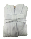 R03 White Ribbed Knee Length Cotton Terry Wrap Robe