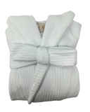 R03 White Ribbed Knee Length Cotton Terry Wrap Robe