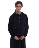 Rojo London Jillian Navy Terry Bamboo Button Down Nightgown &amp; Cardigan Set