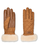 UGG Chestnut/Ivory Fur Trim Women's Quilted Performance Gloves